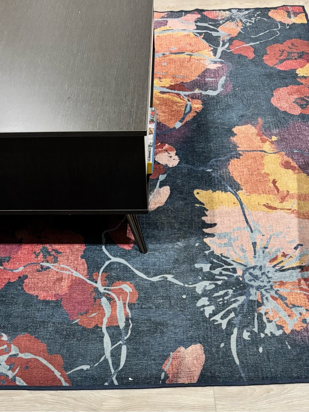 Washable Watercolor Floral Navy Rug